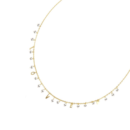 Gold Over Sterling Silver Pearl Love Necklace with 18" Chain