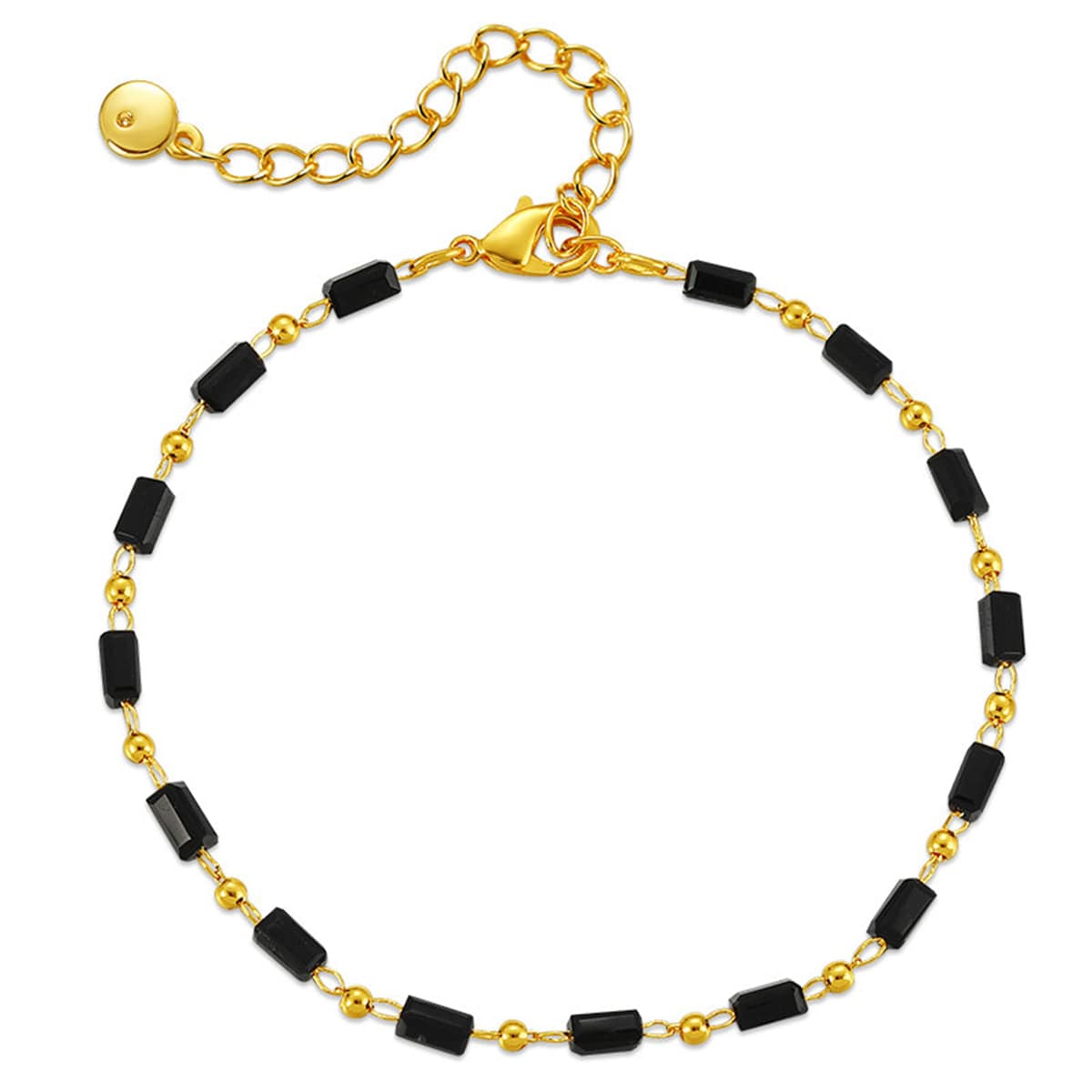 Black Acrylic & Goldtone Beaded Bracelet