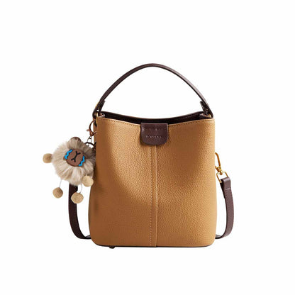 Colorblock Leather Bucket Shoulder Bag