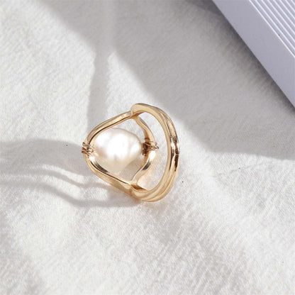 Baroque Pearl & Goldtone Framed Ring