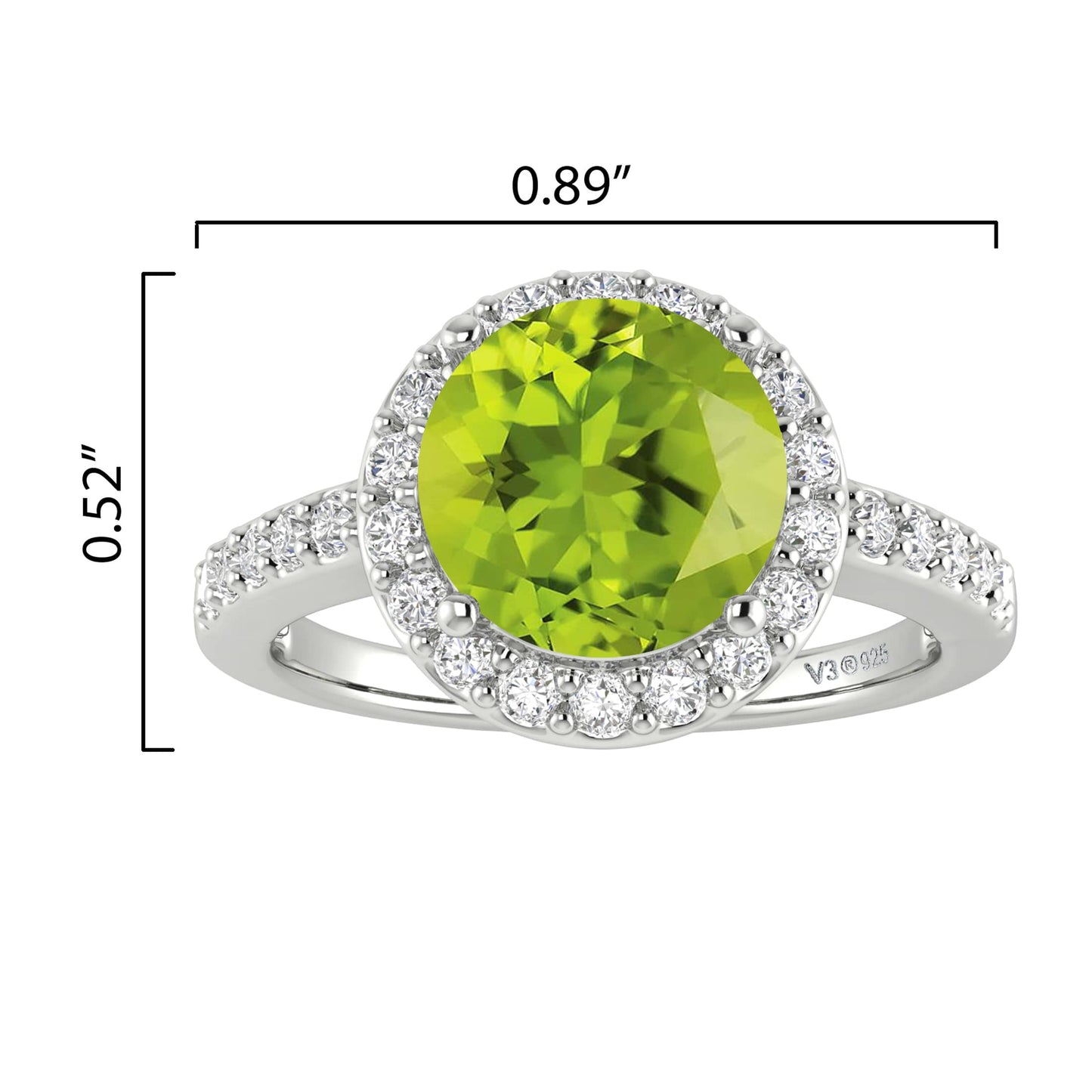 2.65CT Natural Peridot and White Topaz Sterling Silver Halo Ring