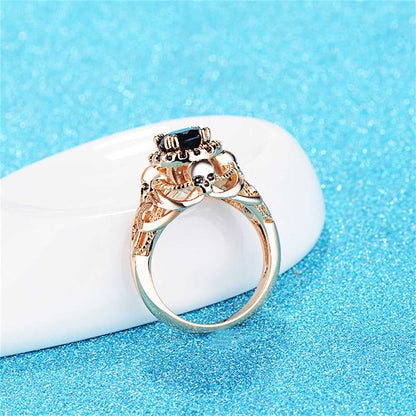 Black Crystal & Cubic Zirconia Goldtone Skull Ring