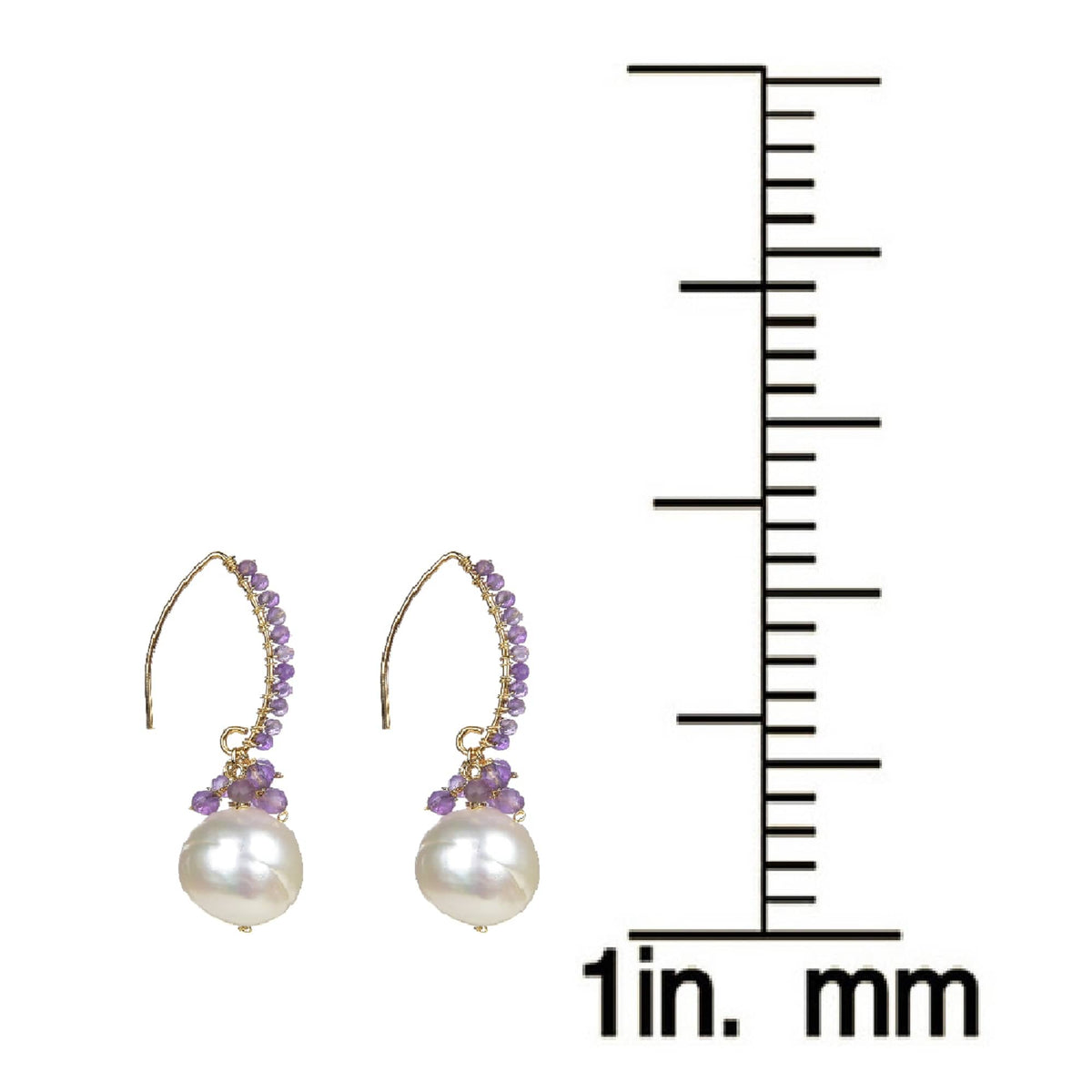 18K Plated Sterling Silver Natural Amethyst and Freshwater Pearl Dangle Earring