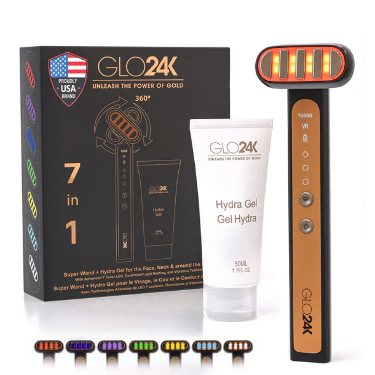 GLO24K 7in1 LED Super Wand + Hydra Gel