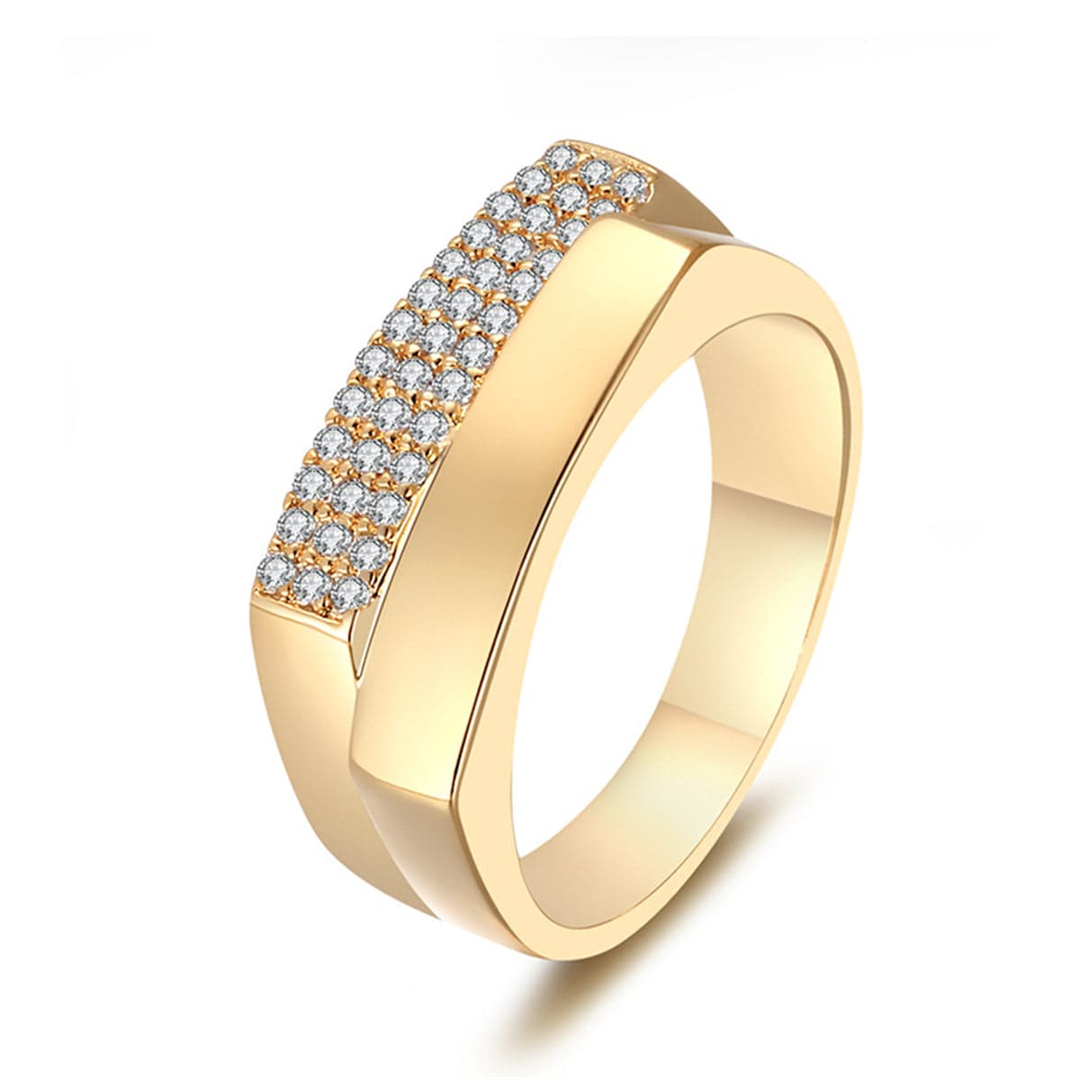 Cubic Zirconia & Goldtone Geometric Two-Layer Band