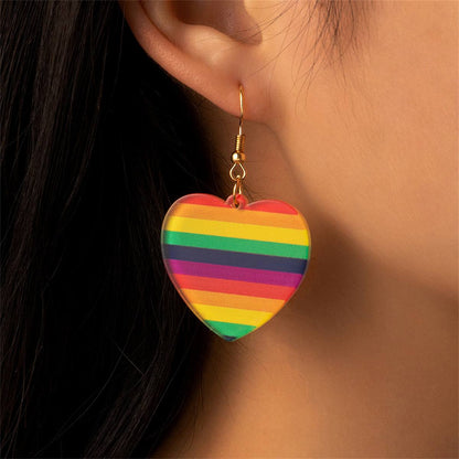 Acrylic & Goldtone Rainbow Heart Drop Earrings