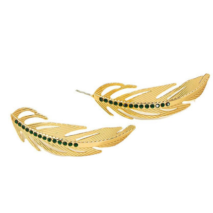 Black Cubic Zirconia & Goldtone Feather Drop Earrings