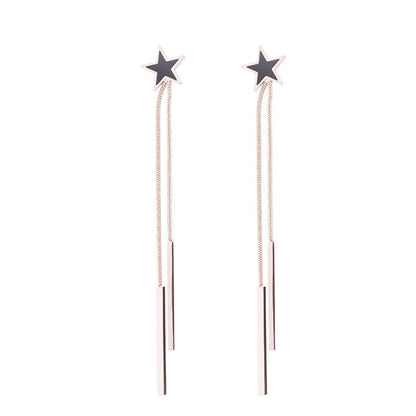 Black Acrylic & Rose Goldtone Star Bar Tassel Drop Earrings