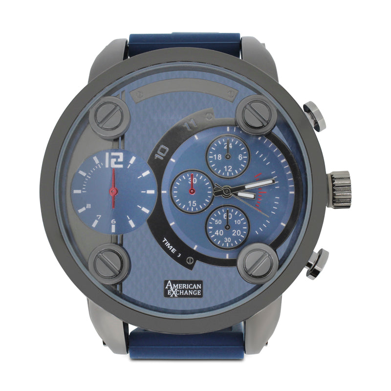 American Exchange Men's Black And Blue Watch With Mixed Bracelet 5421