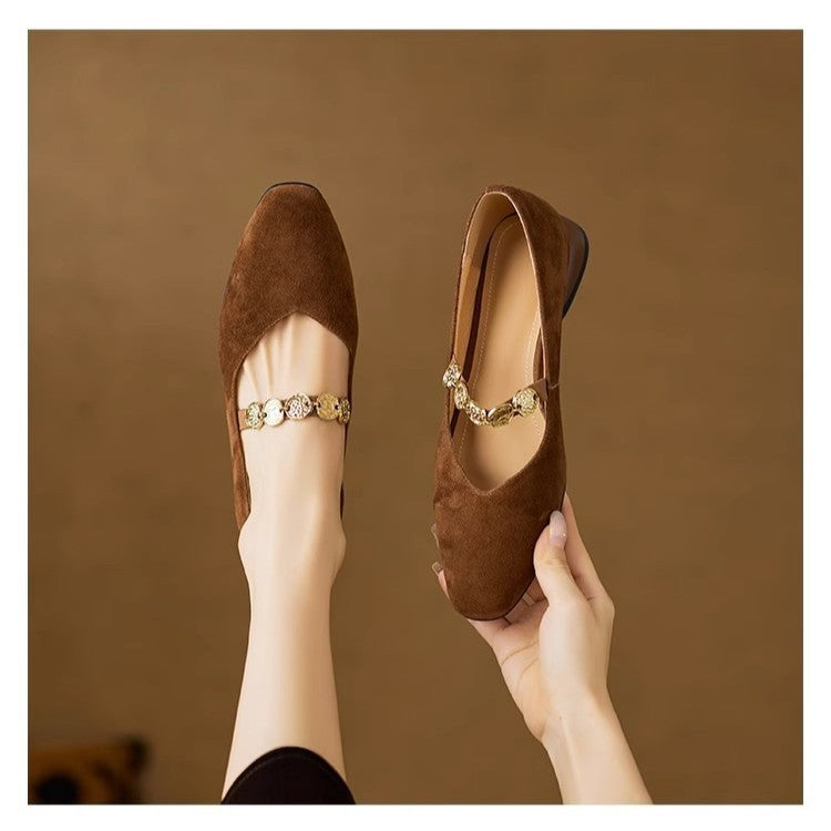 French Retro Square-Toe Suede Pumps – Women’s Low-Cut Autumn Style