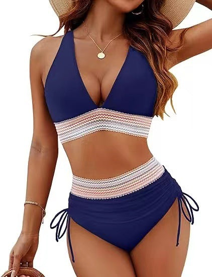 Fashion Womens High Waist Bikini Set Two Piece Swimsuit Solid Color