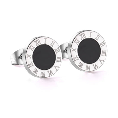 Black Acrylic & Silvertone Roman Numeral Stud Earrings