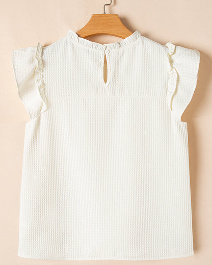 Clover Ruffle Trim Waffle Textured Blouse