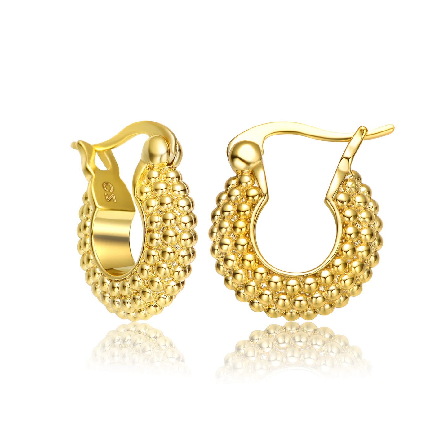 Elegant 14K Gold Plated Bead Hoop Earrings
