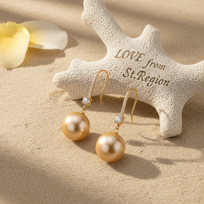 Cubic Zirconia & Champagne Pearl Goldtone Dangle Drop Earrings