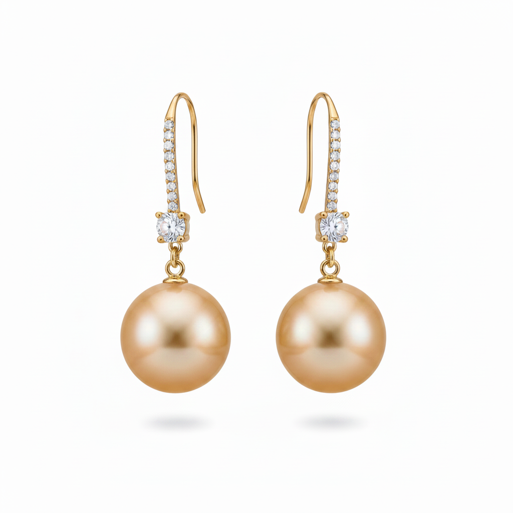 Cubic Zirconia & Champagne Pearl Goldtone Dangle Drop Earrings