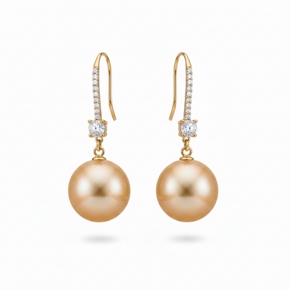 Cubic Zirconia & Champagne Pearl Goldtone Dangle Drop Earrings