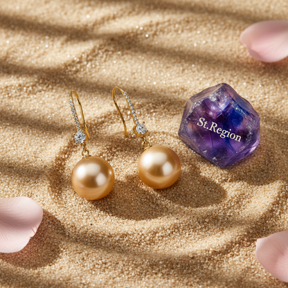 Cubic Zirconia & Champagne Pearl Goldtone Dangle Drop Earrings