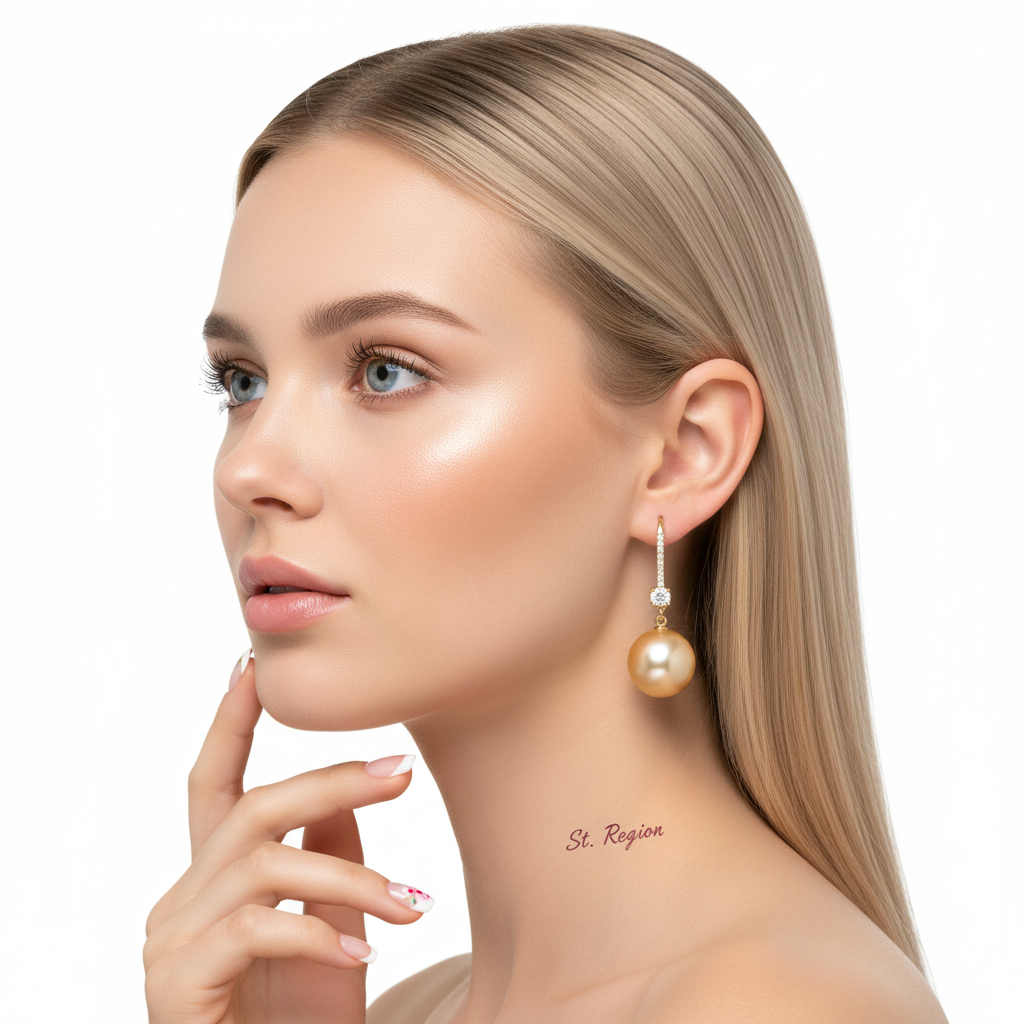Cubic Zirconia & Champagne Pearl Goldtone Dangle Drop Earrings