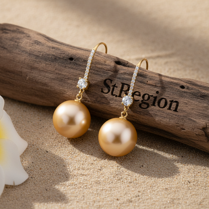Cubic Zirconia & Champagne Pearl Goldtone Dangle Drop Earrings