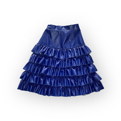 Cobalt Ruffle Leather Skirt