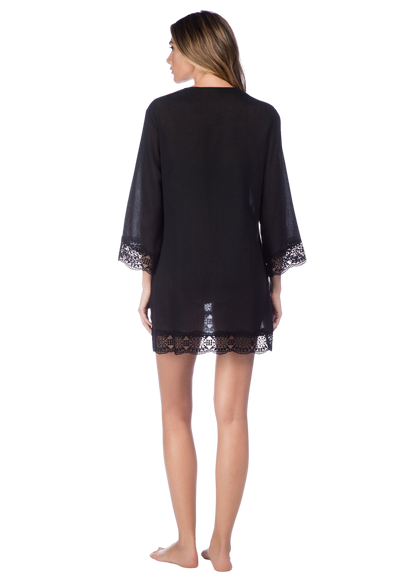 La Blanca Island Fare V-Neck Tunic Coverup - Black - FINAL SALE
