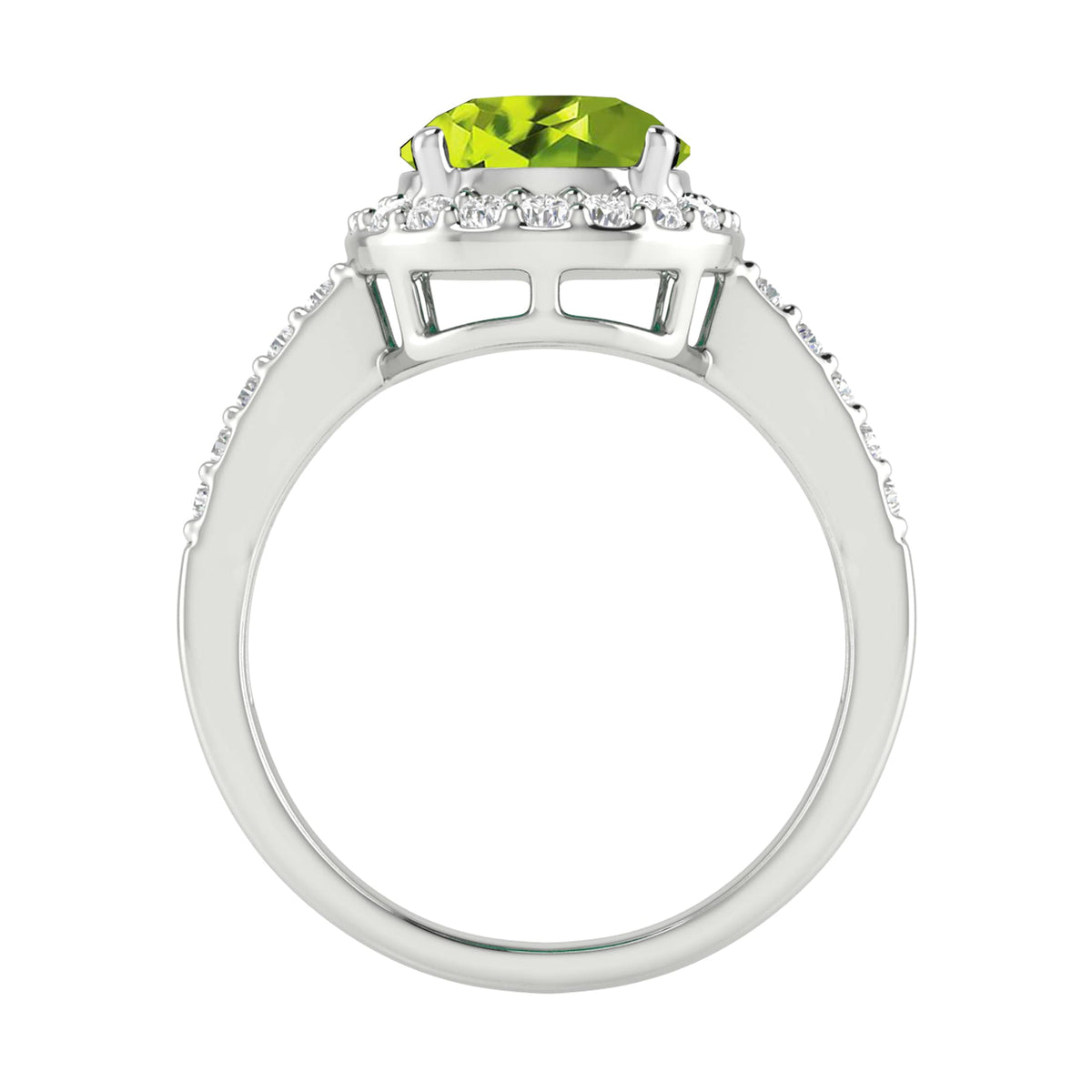 2.65CT Natural Peridot and White Topaz Sterling Silver Halo Ring