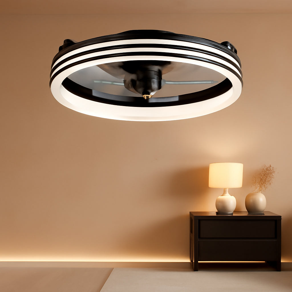 20 Inch Black Flush Mount Ceiling Fan With Lights And Remote by ShipItFurniture
