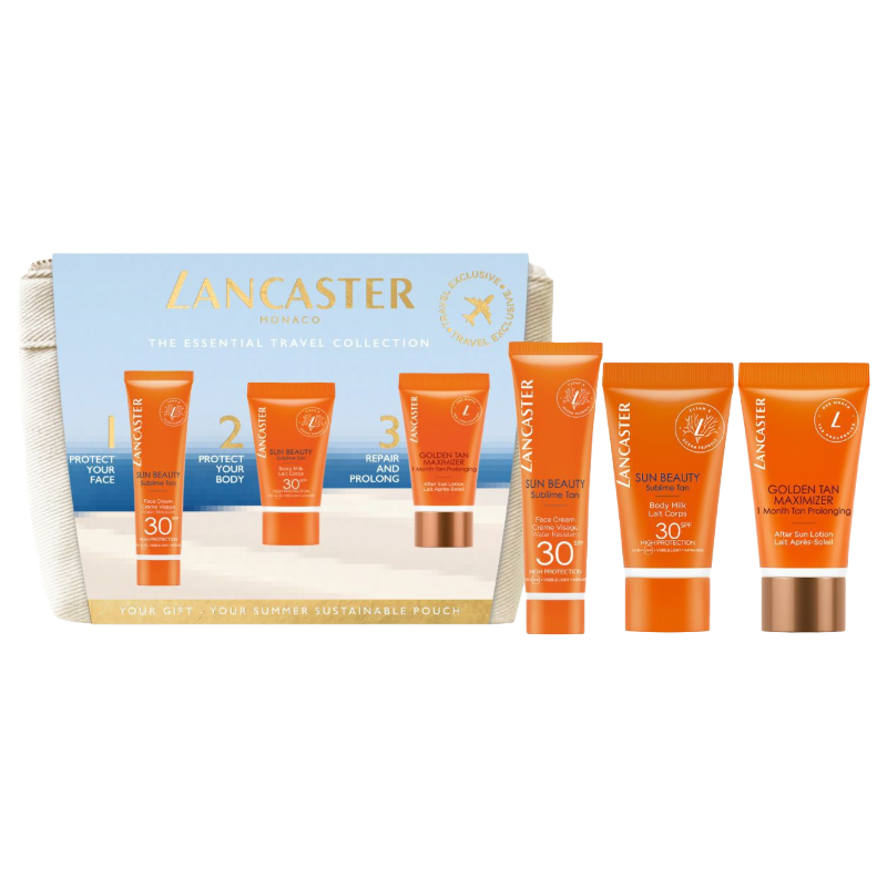 Lancaster Sun Cream Travel Set – SPF 30 Face Cream & Body Milk + After Sun Maximiser Lotion (Blemished Box)