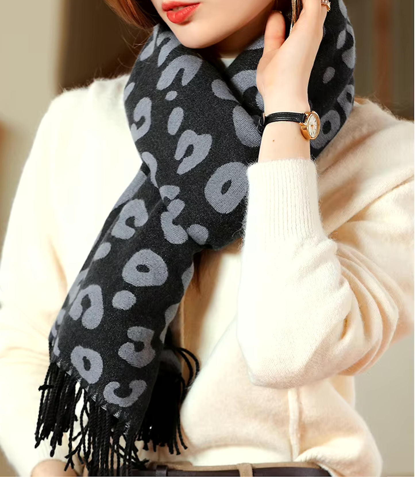 Black Leopard Scarf