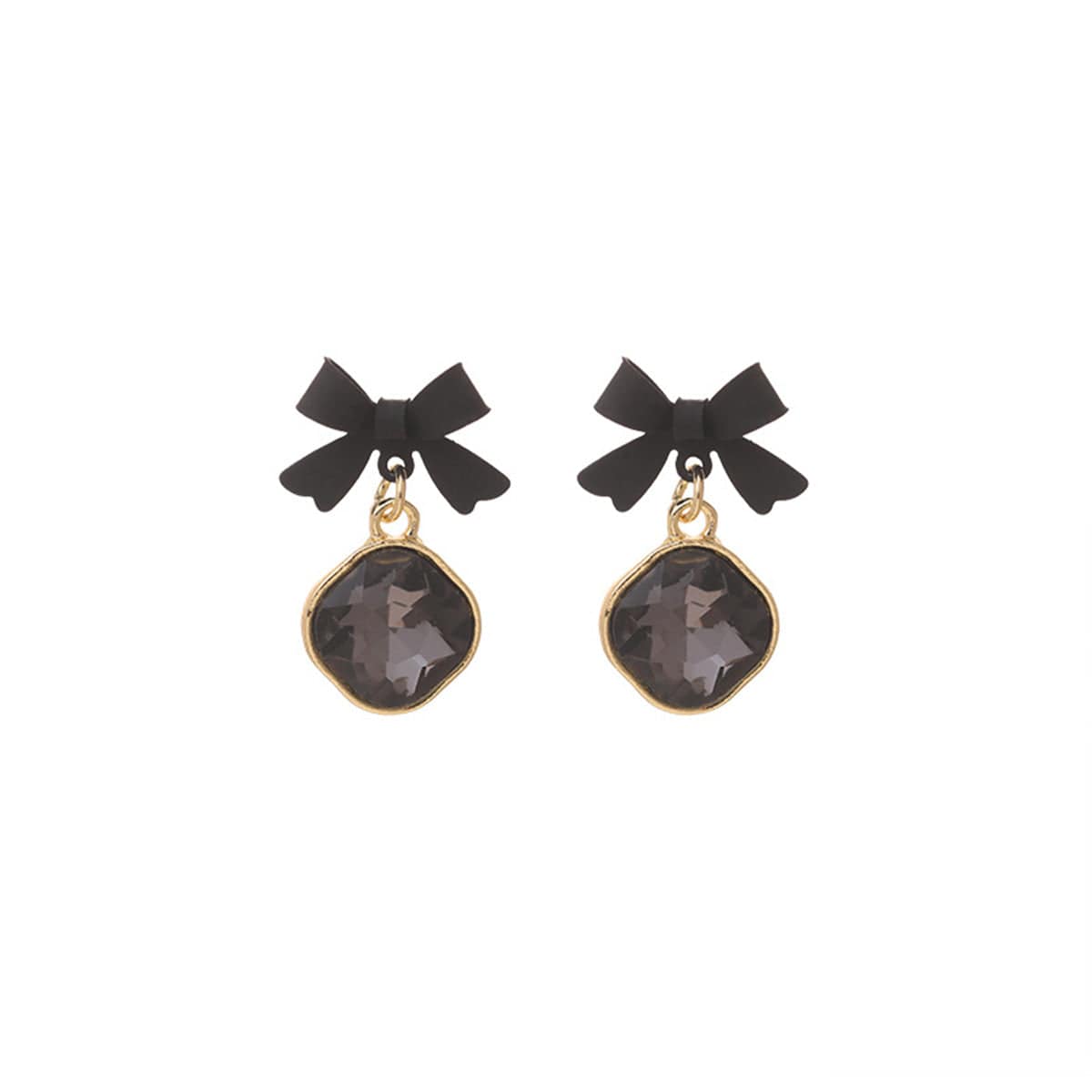 Black Crystal & Goldtone Bow Diamond Drop Earrings