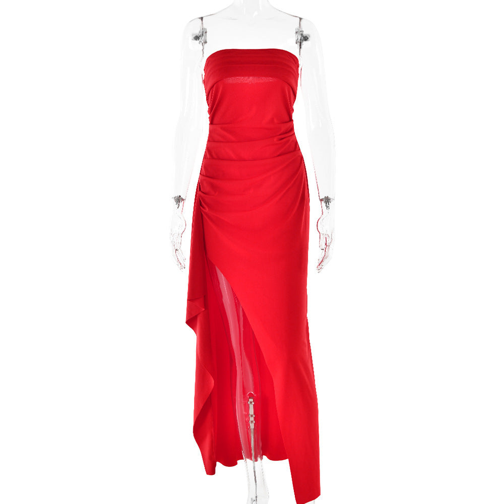 Pleated Strapless Maxi Dress