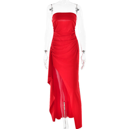 Pleated Strapless Maxi Dress