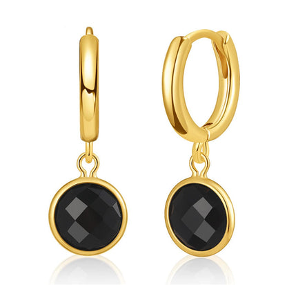 Black Crystal & Goldtone Round Huggie Earrings