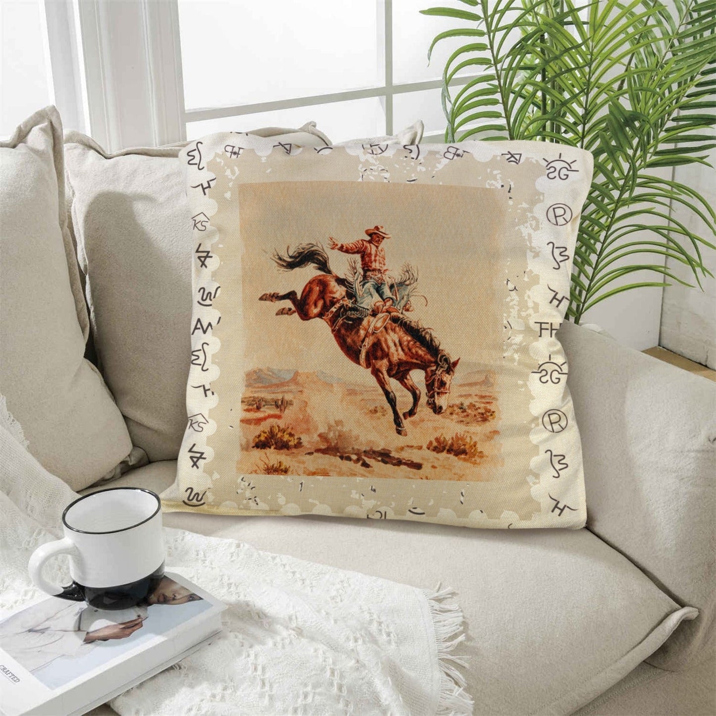 Baha Ranch Vintage Rodeo Stamp Throw Pillow Made in America