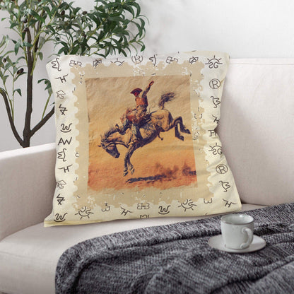 Baha Ranch Vintage Rodeo Stamp Throw Pillow Made in America