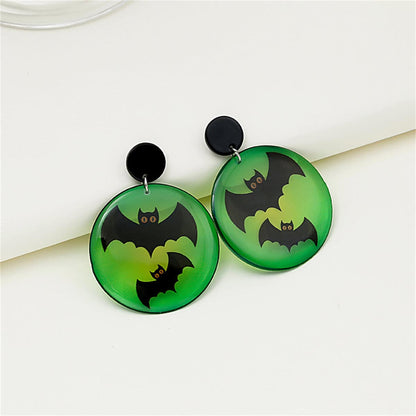 Black & Green Acrylic Silvertone Bat Drop Earrings