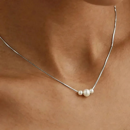 Dainty 3 Pearl Snake Chain Necklace for Women