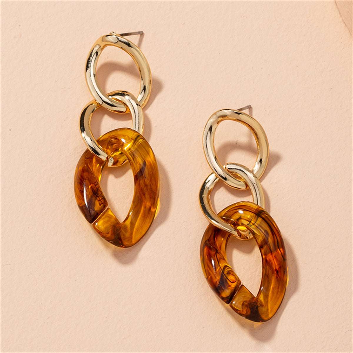 Amber Resin & Goldtone Curb Chain Drop Earring