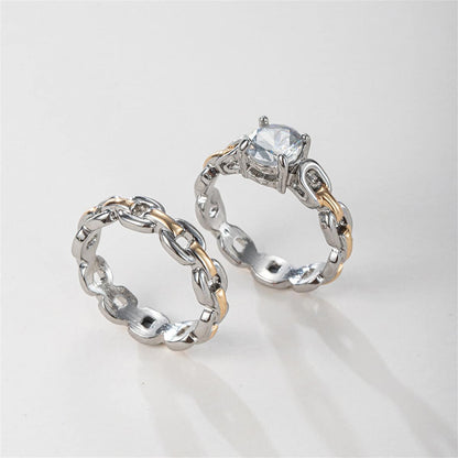 Crystal & Two-Tone Chain Ring Set
