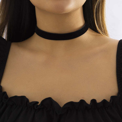 Black & Silvertone Thin Band Choker Necklace
