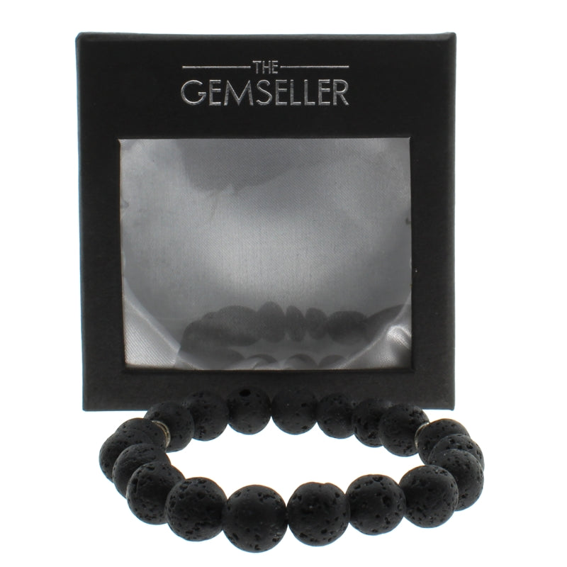 Bohemian Gothic Black Lava Bead Stretch Bracelet