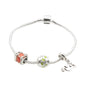 Silver Charm Bracelet - Dove Of Peace, Suitcase & Green Leaves Charm