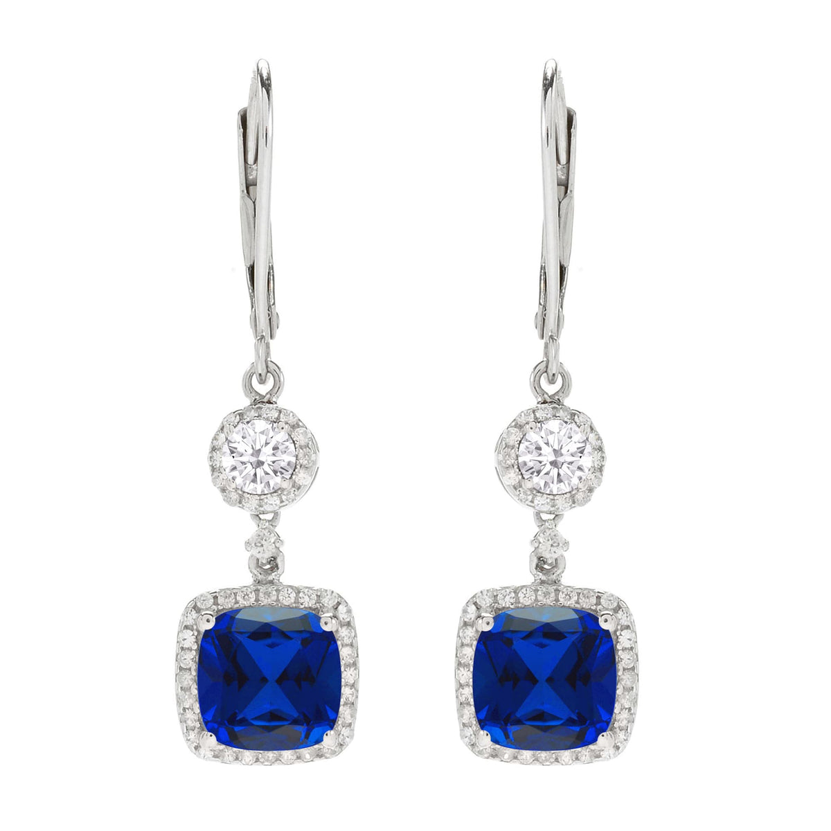 Blue Sapphire, Moissanite and White Topaz Sterling Silver Dangle Earrings