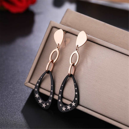 Black Acrylic & Rose Goldtone Star Triangle Drop Earrings