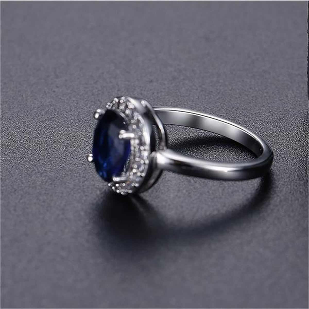 Blue Crystal & Cubic Zirconia Silvertone Halo Oval Ring