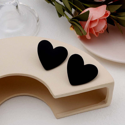 Black Acrylic & Silvertone Heart Stud Earrings