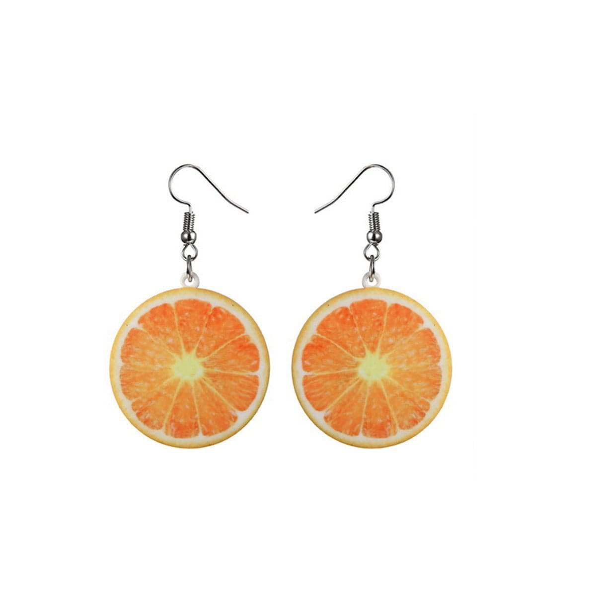 Acrylic & Silvertone Orange Slice Drop Earrings