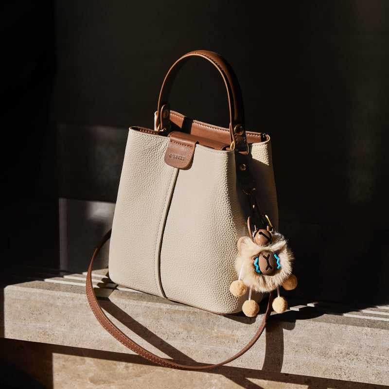 Colorblock Leather Bucket Shoulder Bag