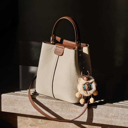 Colorblock Leather Bucket Shoulder Bag